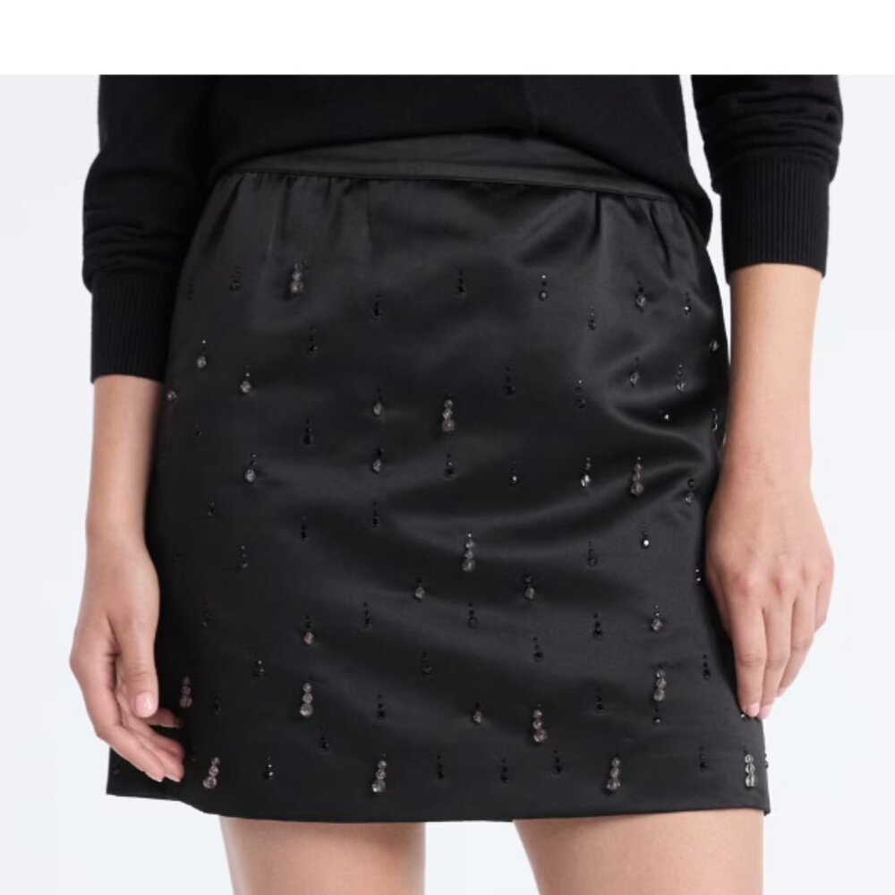 FREE ASSEMBLY Black Embellished Mini Skirt with Beading Detail | 8 | Party Event